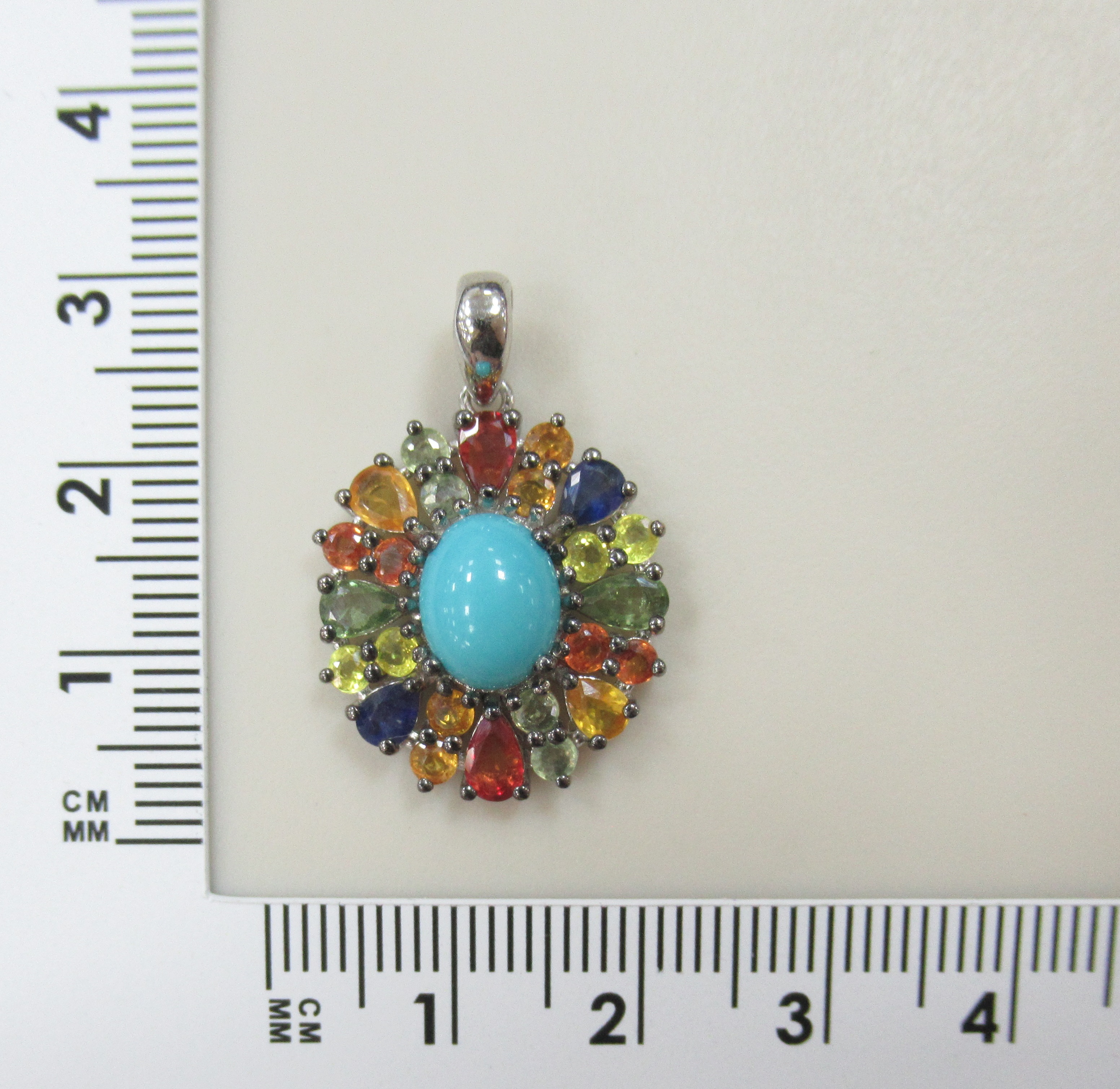 Серебряная подвеска с бирюзой и мультисапфирами